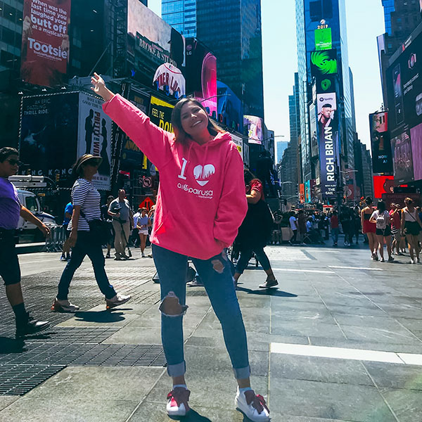 Au pairs exploring Times Square in New York City